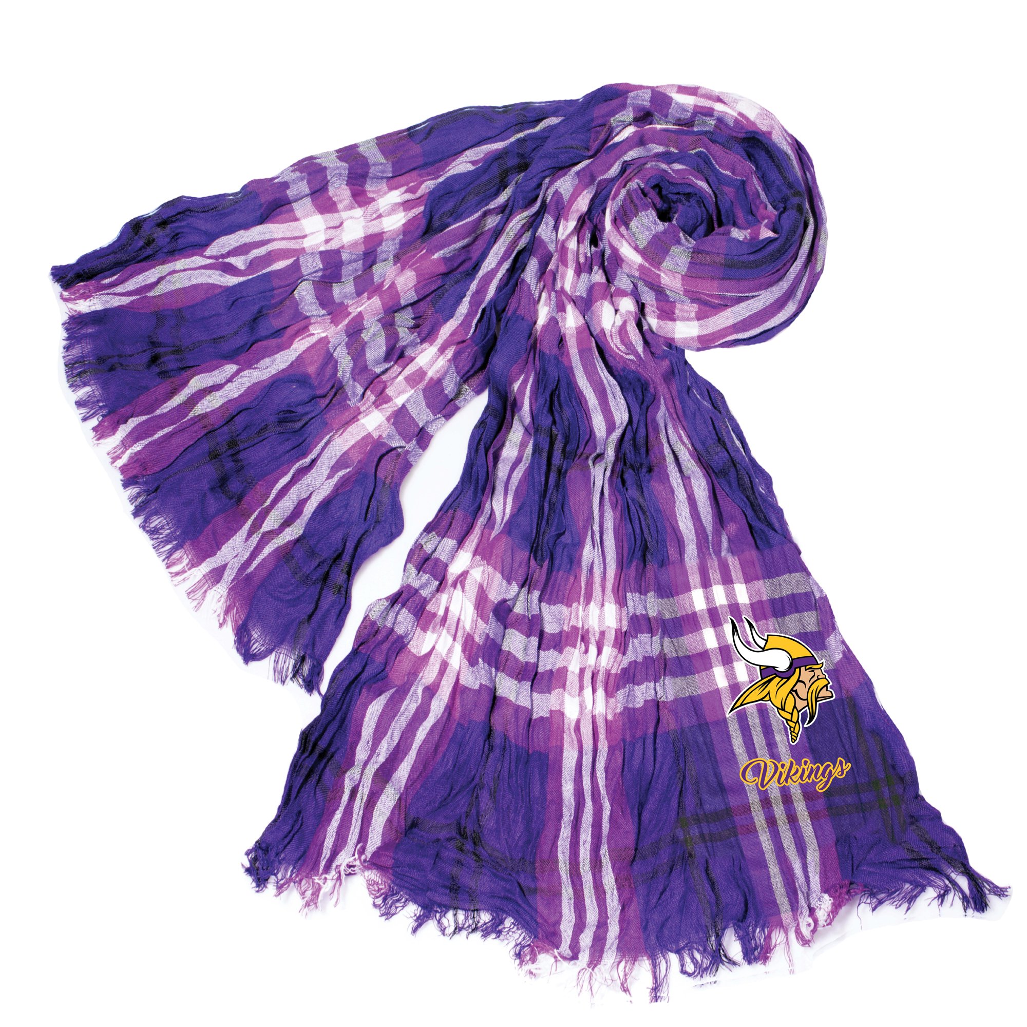 Littlearth NFL Minnesota Vikings Plaid Crinkle Scarf - Fashion Scarf, 70 x 25