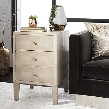 Amazon Com Safavieh Couture Home Delana Beige Faux Shagreen 3 Drawer Nightstand Furniture Decor