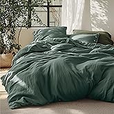 Bedsure Linen Duvet Cover King - Linen Cotton Blend Bedding Set, Soft & Cozy, 3 Pieces, 1 Duvet Cover 104x90 Inches and 2 Pillowcases, Dark Green Color Cooling Bedding, Comforter Sold Separately