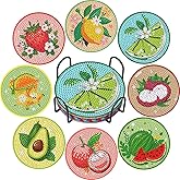 CYNART 8 Pcs Diamond Art Coasters Kit with Holder, Fruit Diamond Painting Coasters Complete Kit, Gem Art Coaster for Women, Teens and Beginners, Relaxing DIY Craft Gift