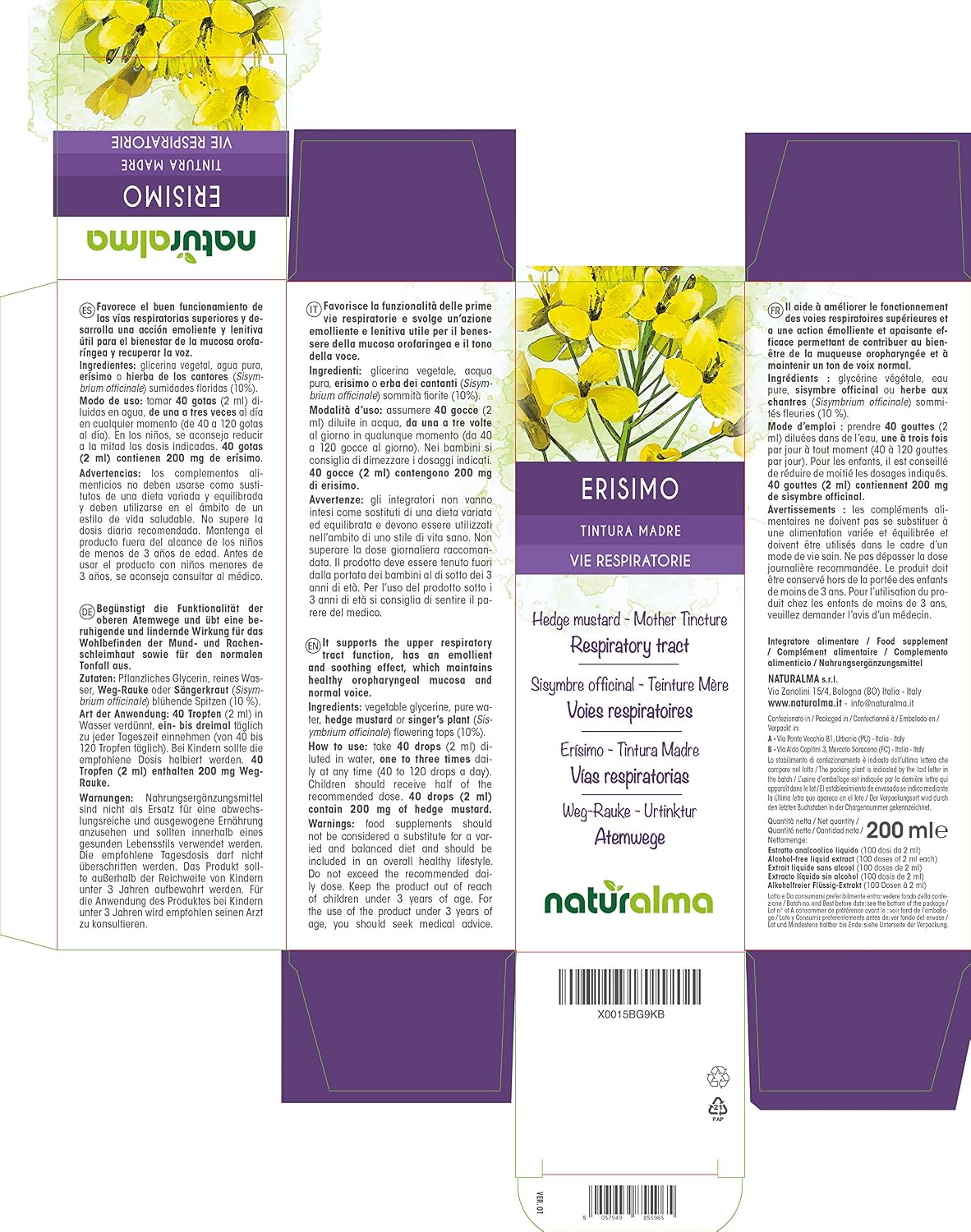 Hedge Mustard or Singer's Plant (Sisymbrium officinale) Flowering Tops Alcohol-Free Mother Tincture Naturalma - Image 3