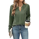 Blooming Jelly Women's Dressy Casual Blouses Business Work Tops Long Sleeve V Neck Pleated Shirts 2025 Fall Outfits