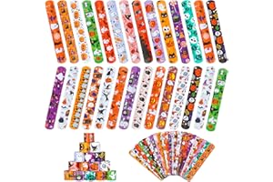 RICEDUO 48 Pieces Halloween Slap Bracelet for Kids, 24 Styles Colorful Halloween Slap Wristbands Bulk for Kids Party Favors Toys Prizes Goodie Bags Stuffers