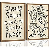 2Pcs Bar Cart Poster Wall Art Vintage Cheers Sign Painting Picture Wall Decor Trendy Black and White Alcohol Martini Cocktail Canvas Print Artwork for Bar Dining Room Kitchen apartment Decoration