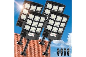 VIPZON Solar Lights Outdoor,IP66 Waterproof Solar Street Lights Outdoor,6500K LED Dusk to Dawn Security Flood light with Motion Sensor and Remote Control for Yard,Parking Lot, Courtyards,Garages 4-Pack