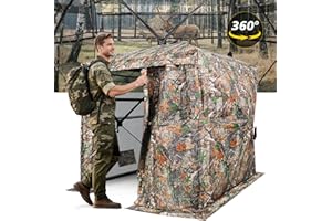 TYRSEN Hunting Blind with Magnetic Full Open Large Door & Silent Windows, 270°/360° See Through Pop Up Ground Blind for 2-3/3-4 Person, Tent for Deer Turkey Hunting, Waterproof, Portable, Carry Bag
