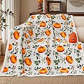 ROMROL Halloween Throw Blanket, Fall SherpaThrow Blankets, Fuzzy Fluffy Cozy Soft Throws, Pumpkin Leaves, Fleece Flannel Plush Blanket Halloween Fall Decor for Couch Bed Sofa (50