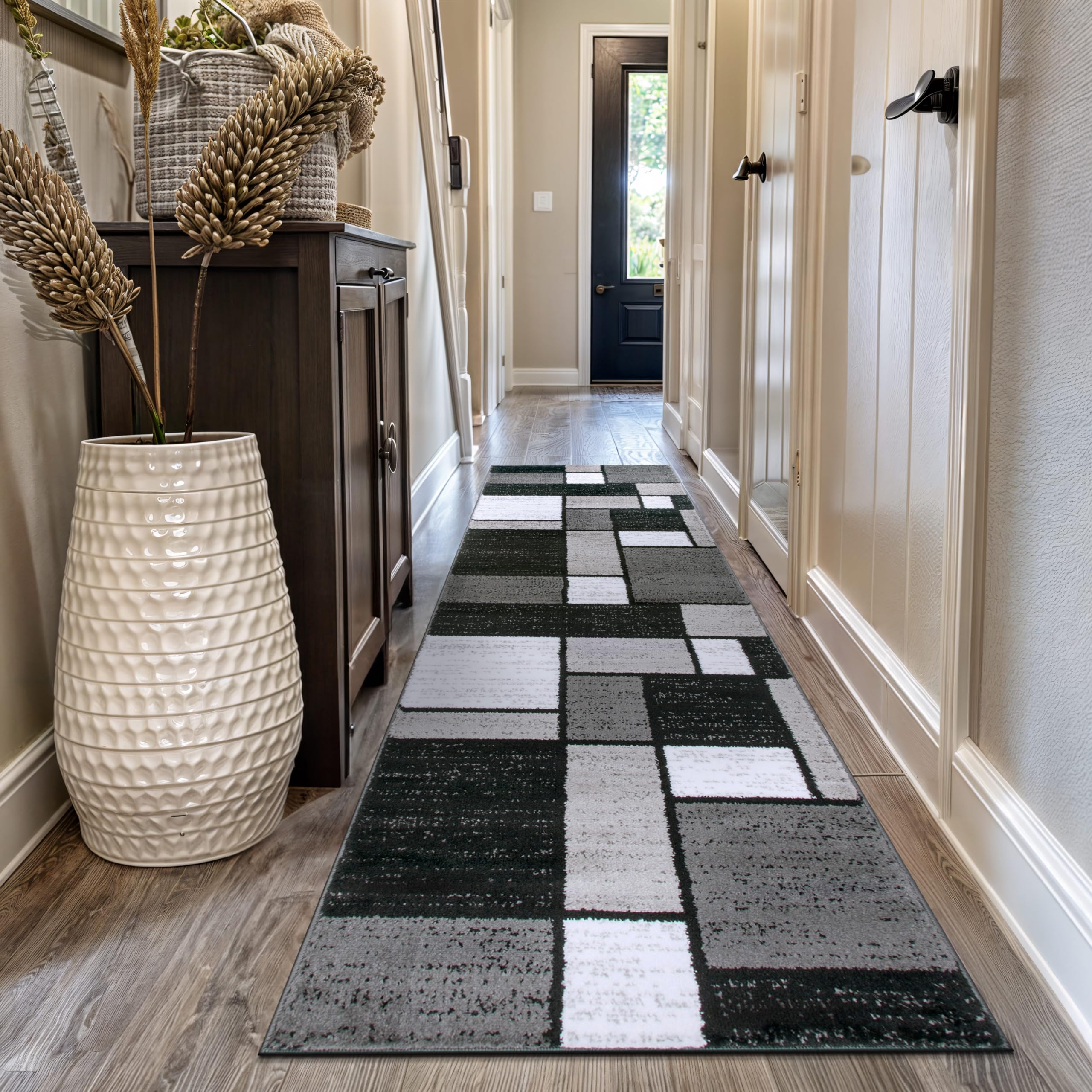 Rugshop Contemporary Modern Boxes for Hallway,Living Room,Bedroom,Kitchen Non Shedding Carpet Runner Rug 2'7" x 10' Gray Image