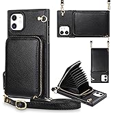 JAKPDE for iPhone 11 Case Wallet Zipper Leather Case with Card Holder Slots Protective Phone Cover with Lanyard for Women Girls Shockproof Wallet Cover for iPhone 11 6.1 inch Black