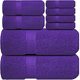 Infinitee Xclusives Luxury 100% Cotton Towel Set – 8 Piece Bathroom Towel Set (2 Bath Towels, 2 Hand Towels, 4 Washcloths) – Soft & Absorbent Towels for Bathroom (Profound Purple)
