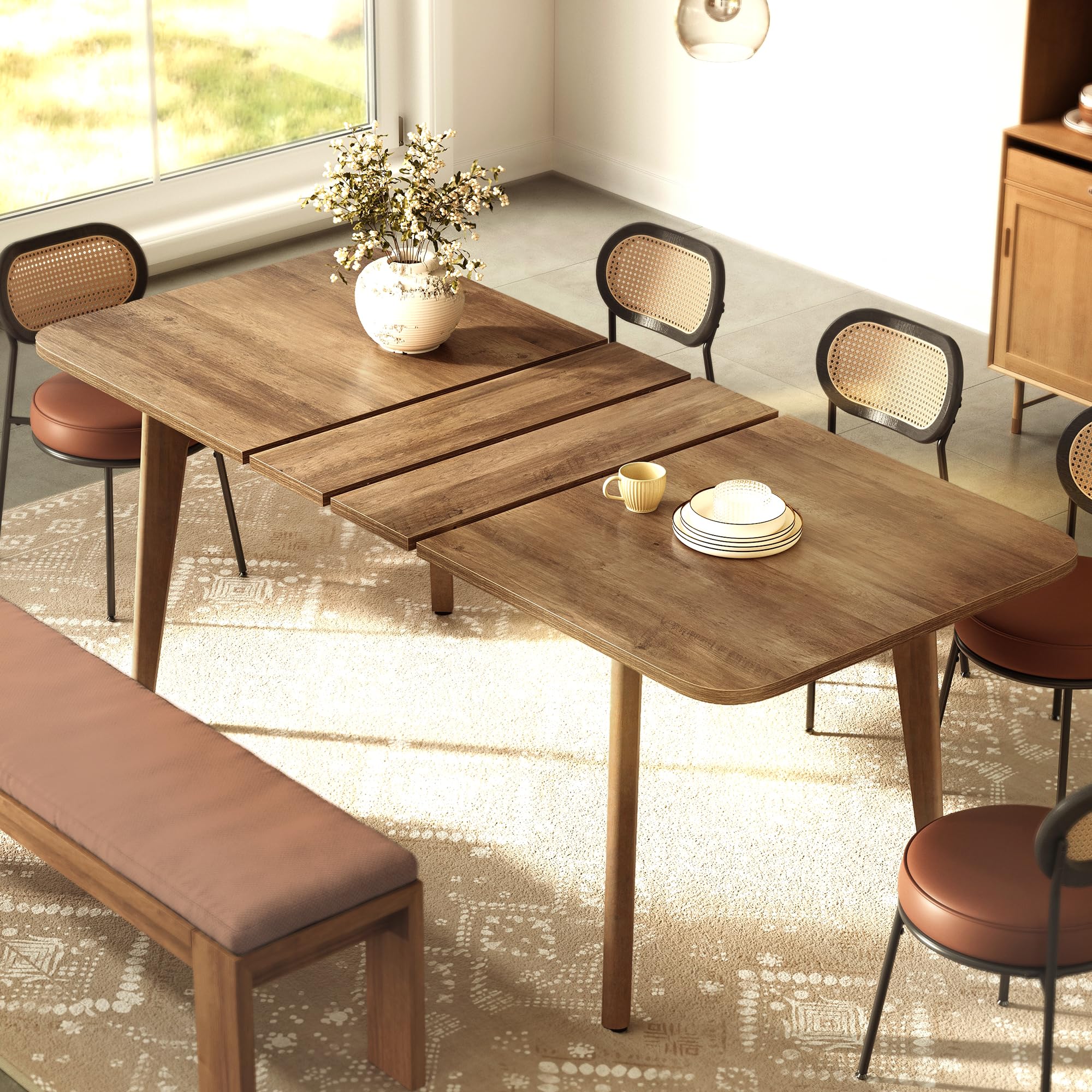 Photo 1 of ************DOES NOT INCLUDE THE CHAIRS, MISSING TABLE LEGS***************
VASAGLE MAEZO Collection - Extendable Dining Table for 4/6/8, Kitchen Table with Tapered Legs, Curved Transitions, for Dining Room, Kitchen, Home Office, Honey Brown UKDT090K01V1