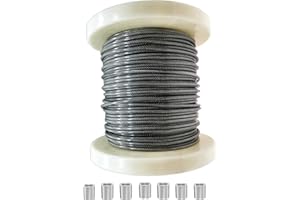 YOUNTIGER Vinyl Coated Wire Rope,1/8 Inch Diameter, Stainless Steel 304 Wire Cable 164Feet and 10 PCS Aluminum Crimping Loop (7x7 Strand Core)