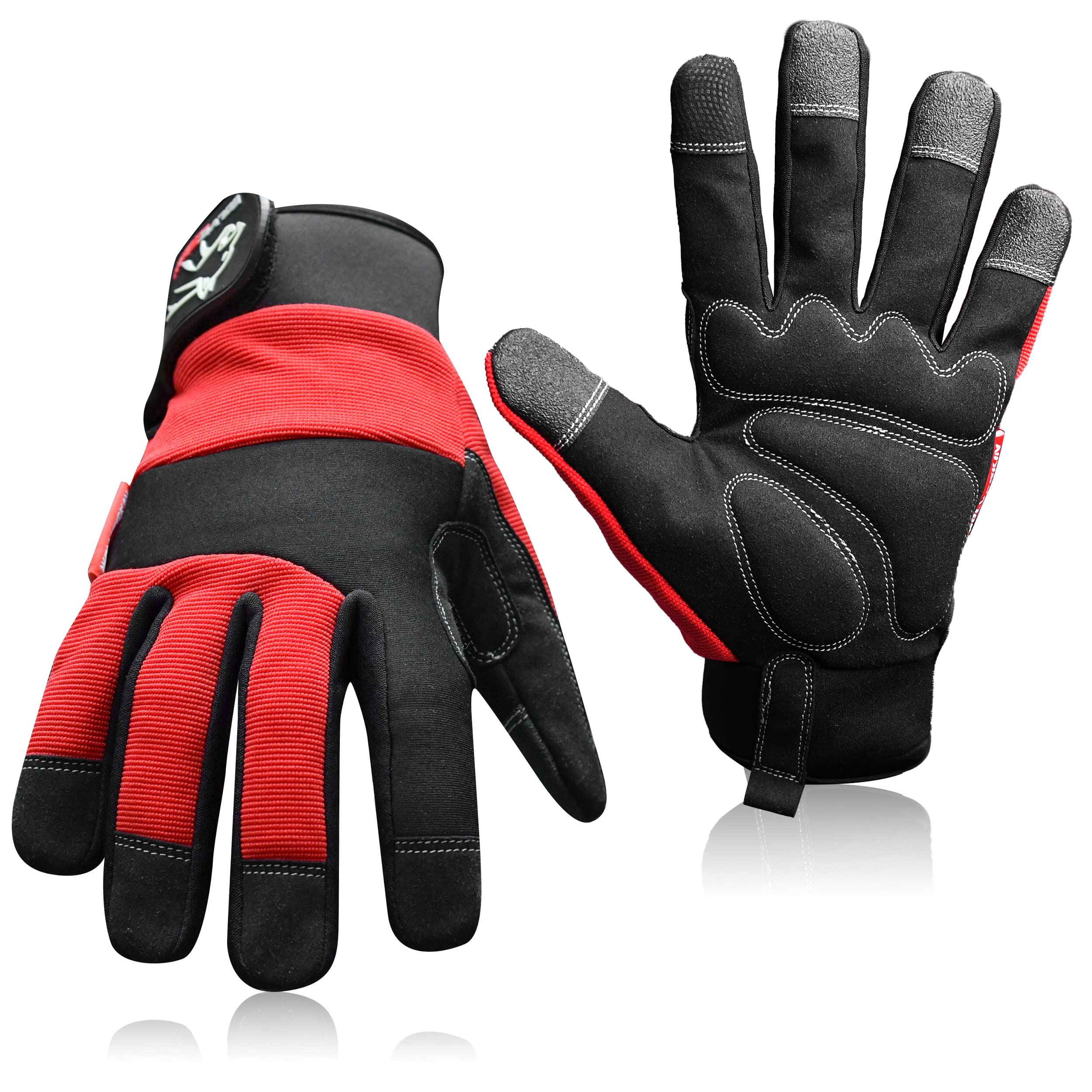 Wolveskin Safety Work Gloves Men & Women - Utility Mechanic Working Gloves for Multi-Purpose, Synthetic Leather, Heavy Duty, Firm Grip, Touchscreen Capable, High Dexterity and Flexible (Red, Small) — image 1