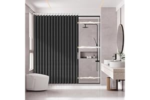 AJAZZ Magnetic Folding Shower Curtains Acordion Shower Curtain Fabric Polyester Waterproof Shower Curtains Suitable for Family Hotel Homestay Bathroom (Black,77" W x 72" L) 1 Panel
