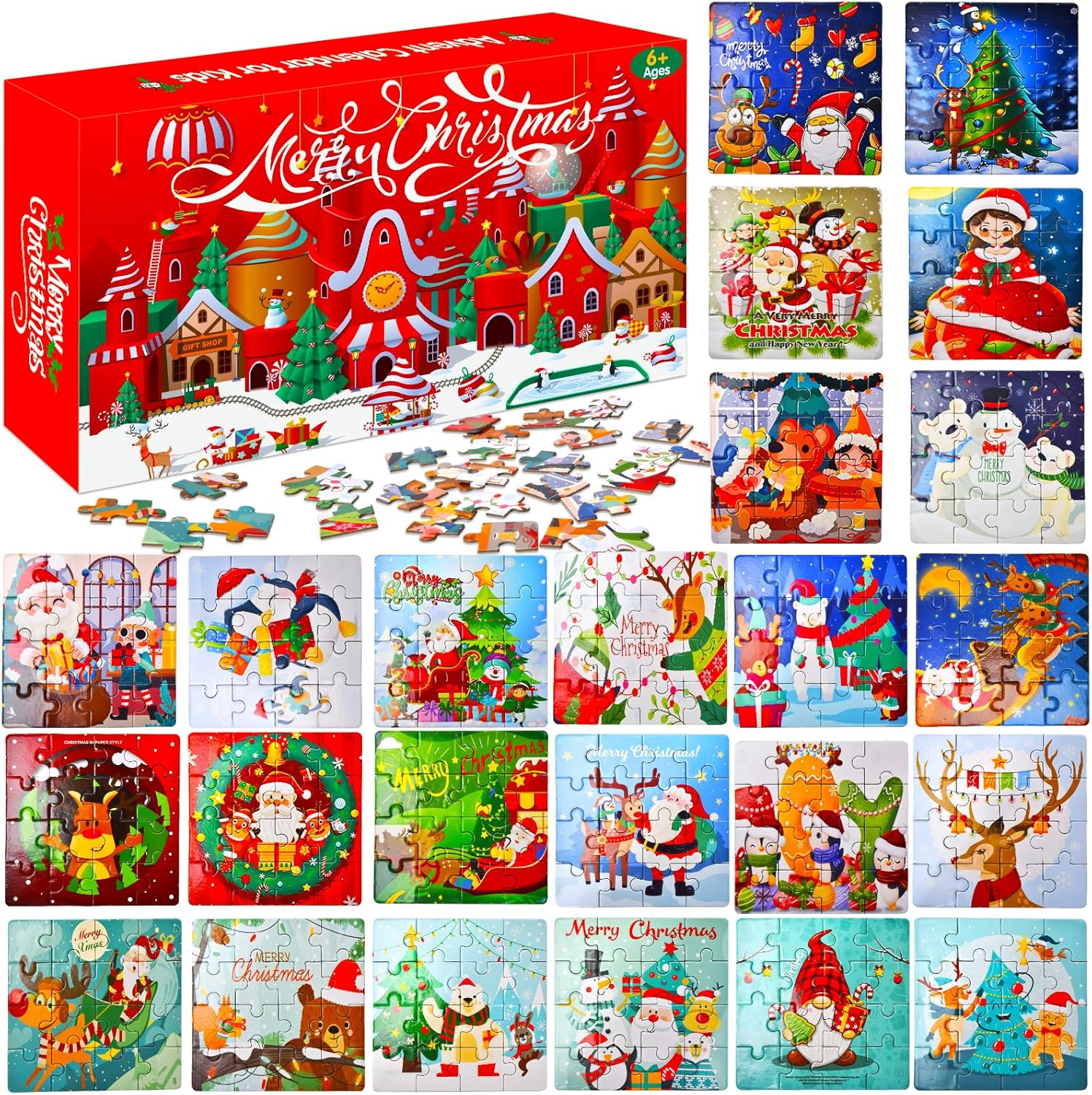 Advent Calendars - Advent Calendar 2023 Christmas Jigsaw Puzzles, 24 Days Xmas Countdown Calendars, 24Pcs Advent Calendar for Kids, Stocking Stuffer Christmas Gifts for Boys Girls Kids