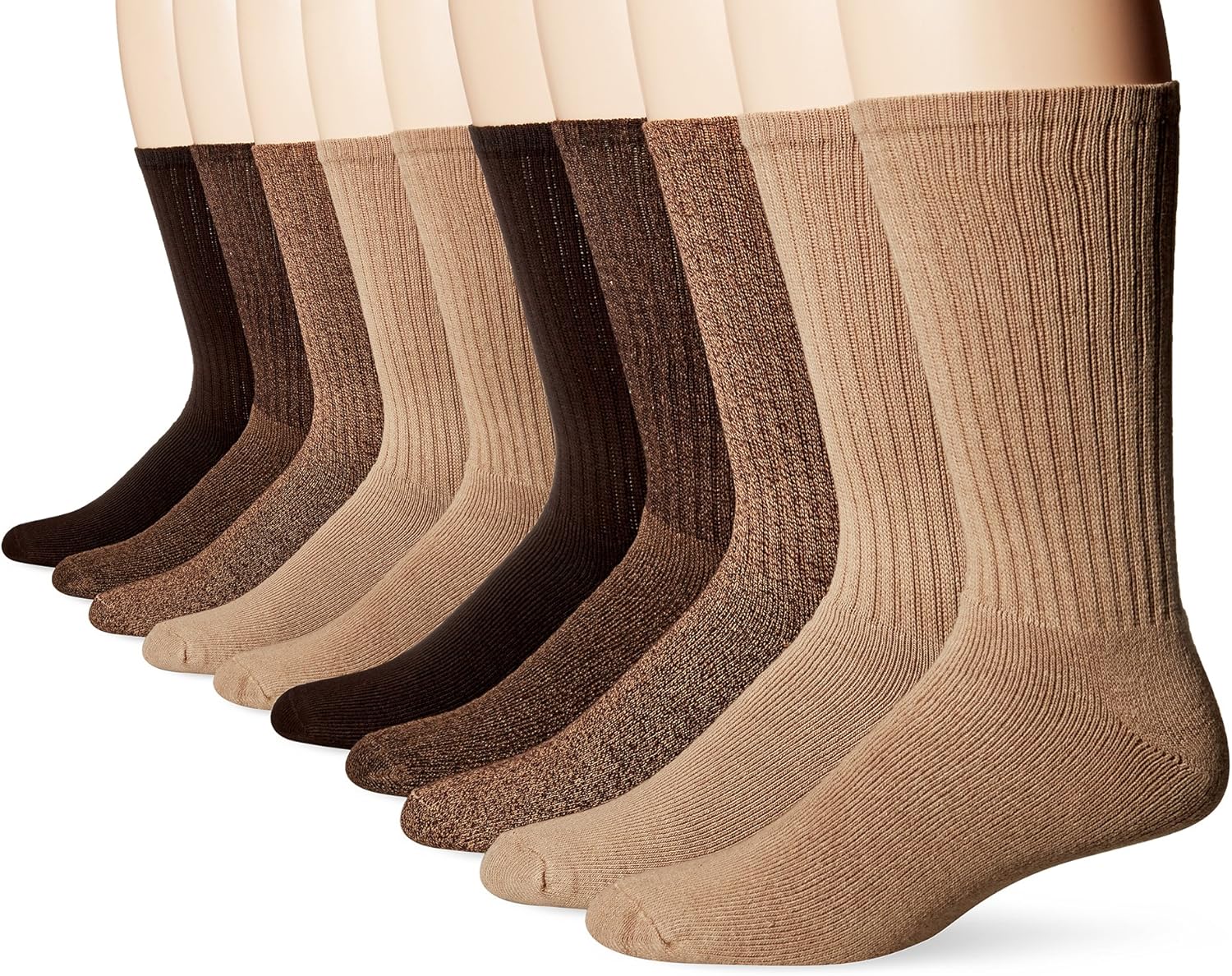 Dockers Men's 10 Pairs Cushion Comfort Sport Crew Socks, New Khaki