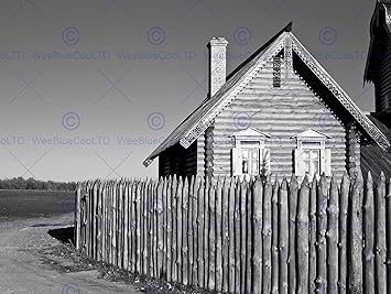 12 X 16 Inch 30 X 40 Cms Wooden House Log Cabin Fence Black