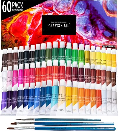 Crafts 4 ALL 60 Acrylic Paints Set for Canvas Wood Ceramic Fabric Non-Toxic