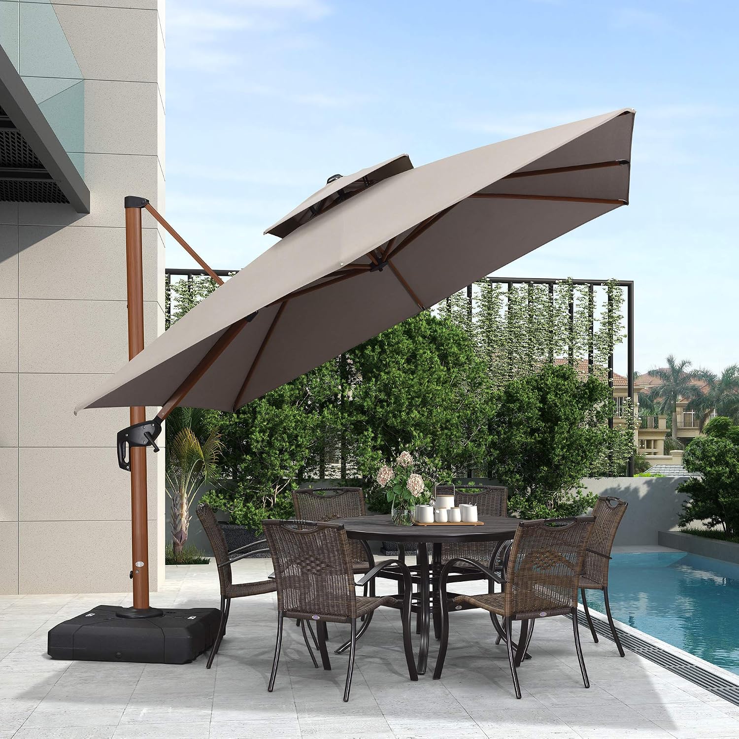 Purple Leaf 10 Feet Double Top Deluxe Sunbrella Wood Pattern Square Patio Umbrella Offset Hanging Umbrella Cantilever Umbrella Outdoor Market Umbrella Garden Umbrella Grey Amazon In Garden Outdoors