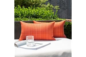 K KEVIN TEXTILE Kevin Textile Pack of 2 Decorative Outdoor Waterproof Fall Throw Pillow Covers Autumn Decorative Lumbar Pillowcases Modern Cushion Cases for Patio Couch Bench 12 x 20 Inch Orange