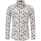 Virpviw Men's Christmas Shirt Santa Claus Long Sleeve Button Down Shirts Ugly Christmas Shirts for Men