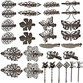 inSowni 30 Pack/15 Pairs Small Cute Decorative Bronze Metal Vintage Alligator Hair Clips Retro Barrettes Bobby Pins Leaf Flower Butterfly Gothic Punk Short Thin Fine Hair Accessories for Women Girls