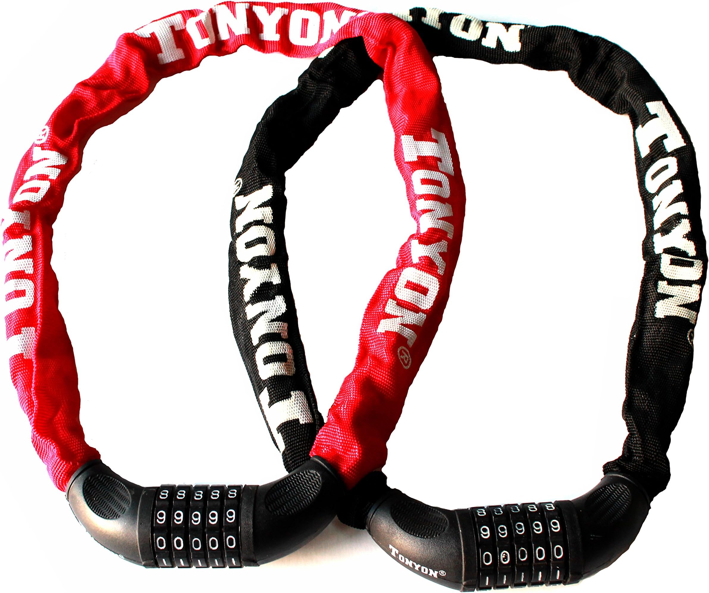 Tonyon® Motorbike & Scooter Anti-theft Resettable 5-Digit Combination Padlock - Length 90 cm; diameter 6 mm - Highly Cut and Break-Resistant Steel - Protective fabric Sleeve - Motorcycle Lock 90 Centimetri red