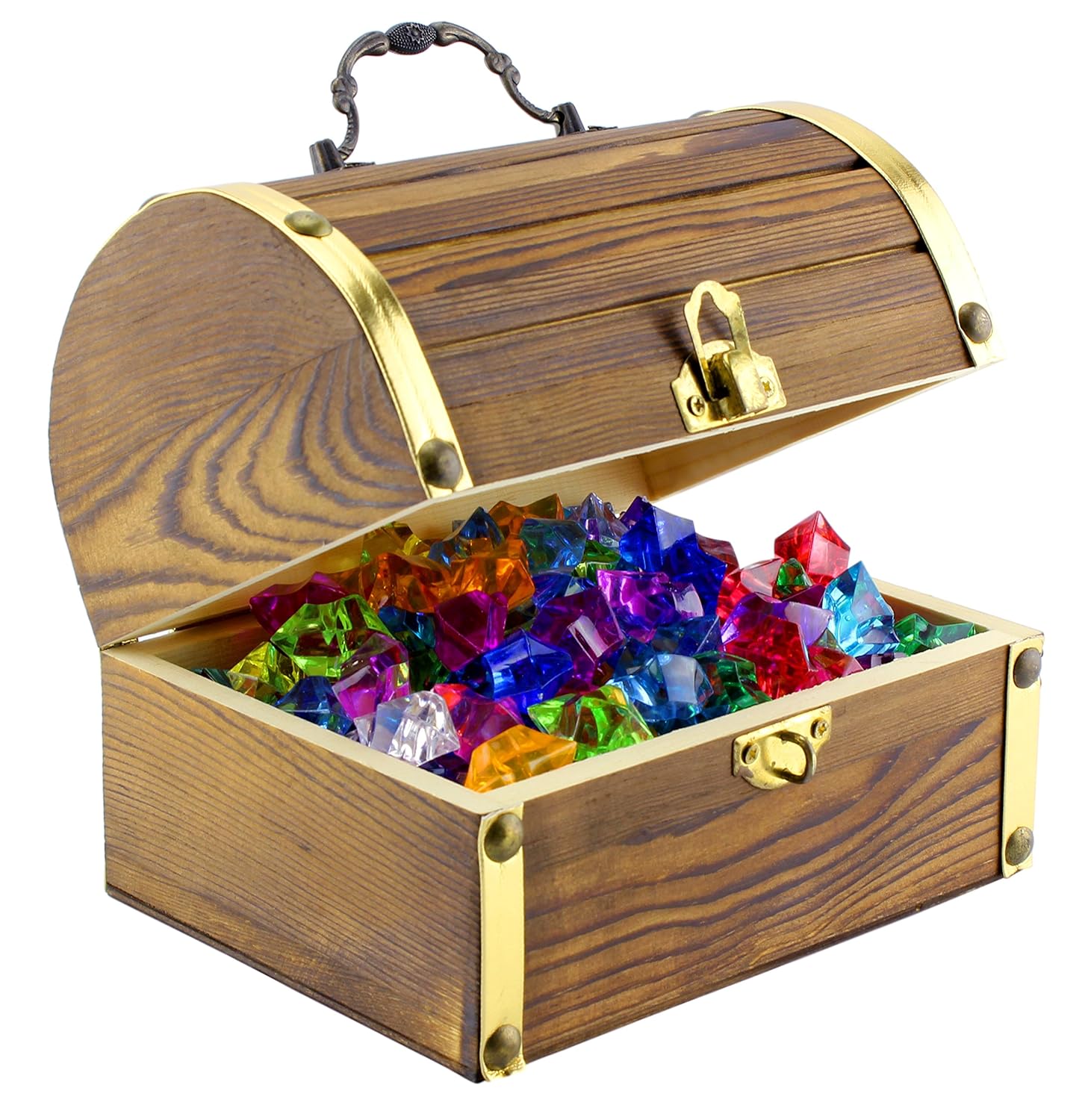 Wooden Pirate Treasure Chest with 240 Colored “Jewels