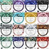 SAMOCO 16Pcs Natural Healing Crystal Bracelets for Women Men Semi-Precious Gemstone Beaded Bracelets Round Beads Gemstones Stretch Yoga Bracelet