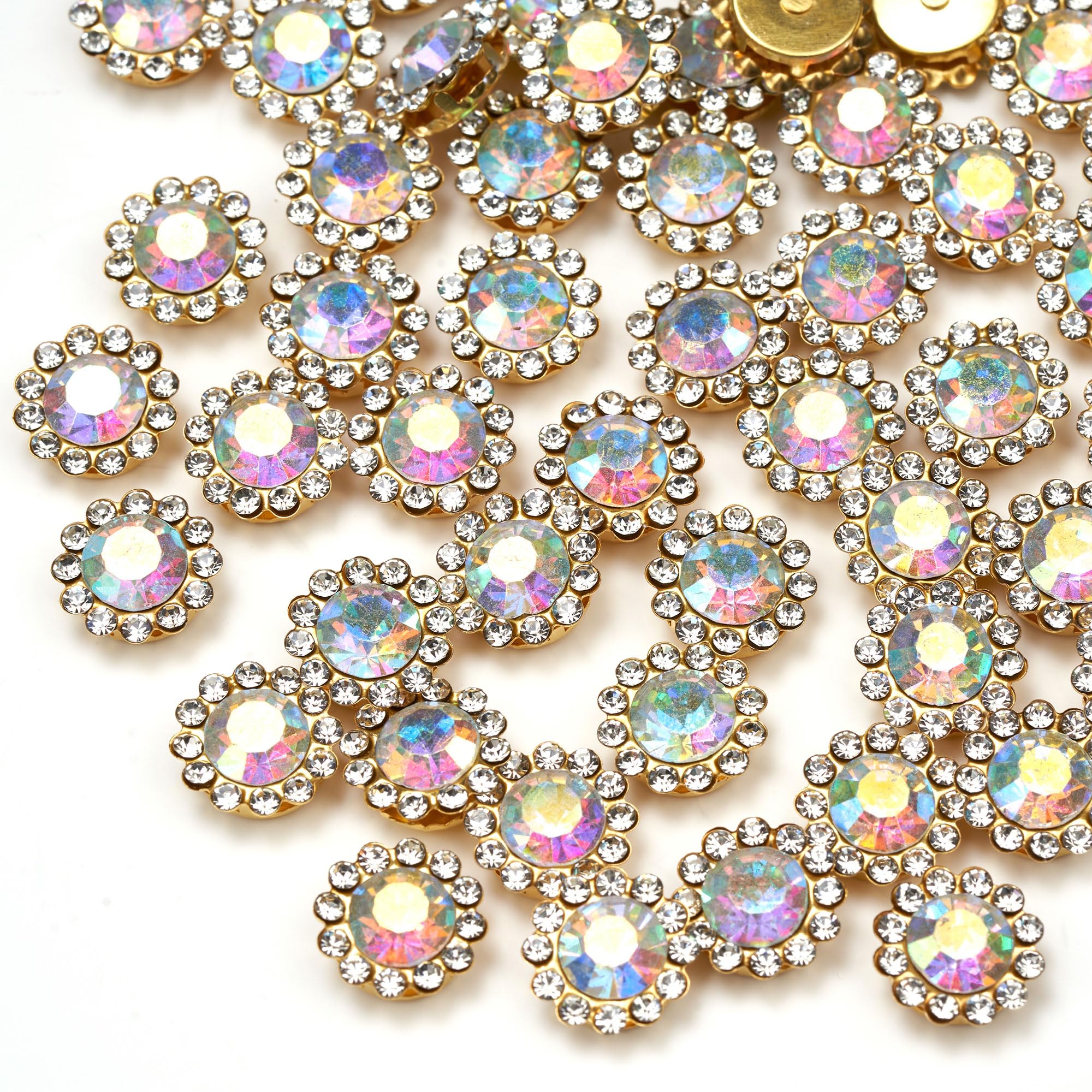 Photo 1 of 100 Pcs 12MM Sew on Rhinestones Crystals Glass Metal Base Sewing Flower Claw Rhinestones for Clothes Shoes Earring Belt Crafts Sewing Accessories (02 AB)