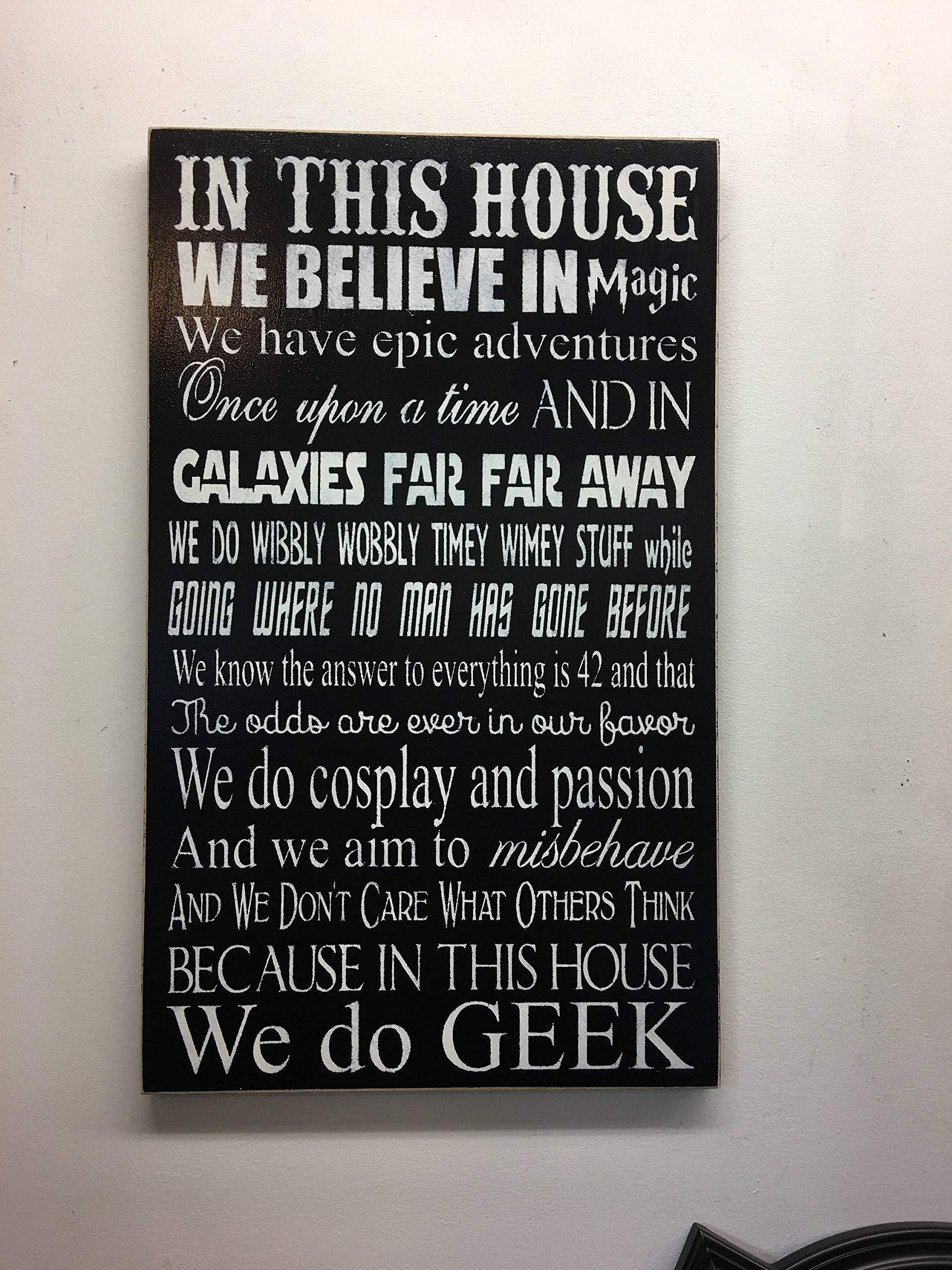 in This House We Believe in Magic,Once Upon A Time Sign, We Do Geek, Hand Painted Wood Sign Wooden Sign Crafts for Living Room Decorative