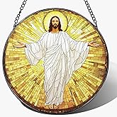 LAOWEIKI 8'' Jesus Christ Stained Glass Suncatcher, Stained Glass Window Hanging, Religious Christmas Ornament, Christian Holiday Decor, Gift for Christmas, Religious Gifts, Christian Gifts