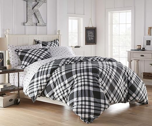 Amazon Com Poppy Fritz Poppys Plaid Comforter Set Twin White