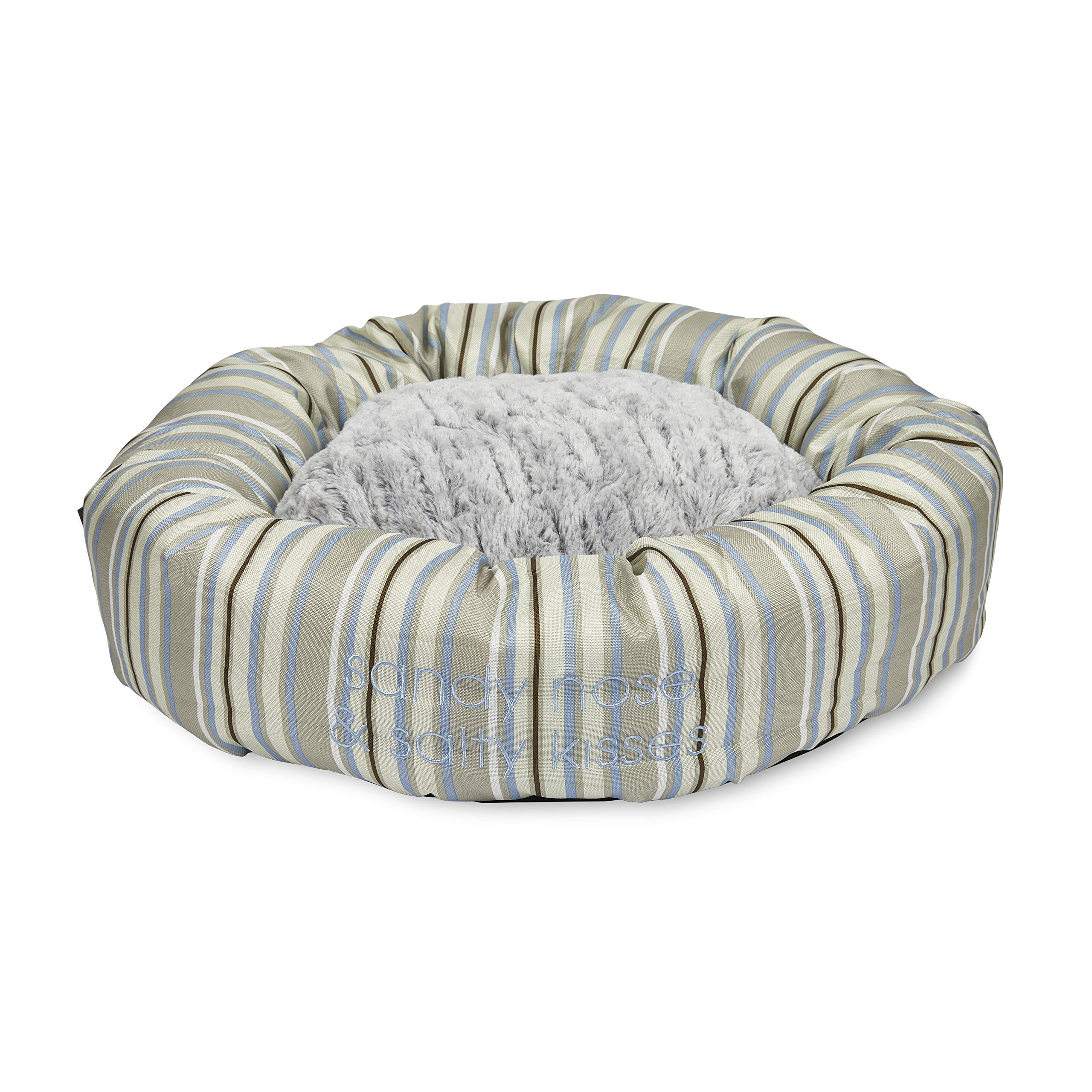 Petface Sandpiper Stripe Round Dog Bed with Reversible Cushion, Machine Washable, Small (Pack of 1)