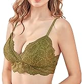 Luna & Sun Wirefree V-Neck Adjustable Straps Floral Lace Bralette with Hook and Eye Back Closure