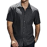 AOTIK Mens Casual Button Down Short Sleeve Shirt Textured Vacation Shirts Beach Hawaiian Summer Wedding Shirts with Pocket