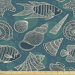 Ambesonne Sea Shells Fabric by The Yard, Nautical