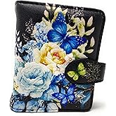 Shag Wear Floral Butterflies Wallet for Women – Vegan Faux Leather Purse with Butterfly and Flower Design, Nature Theme, Magnetic Snap Closure, Card and Bill Organizer (Black, Small)