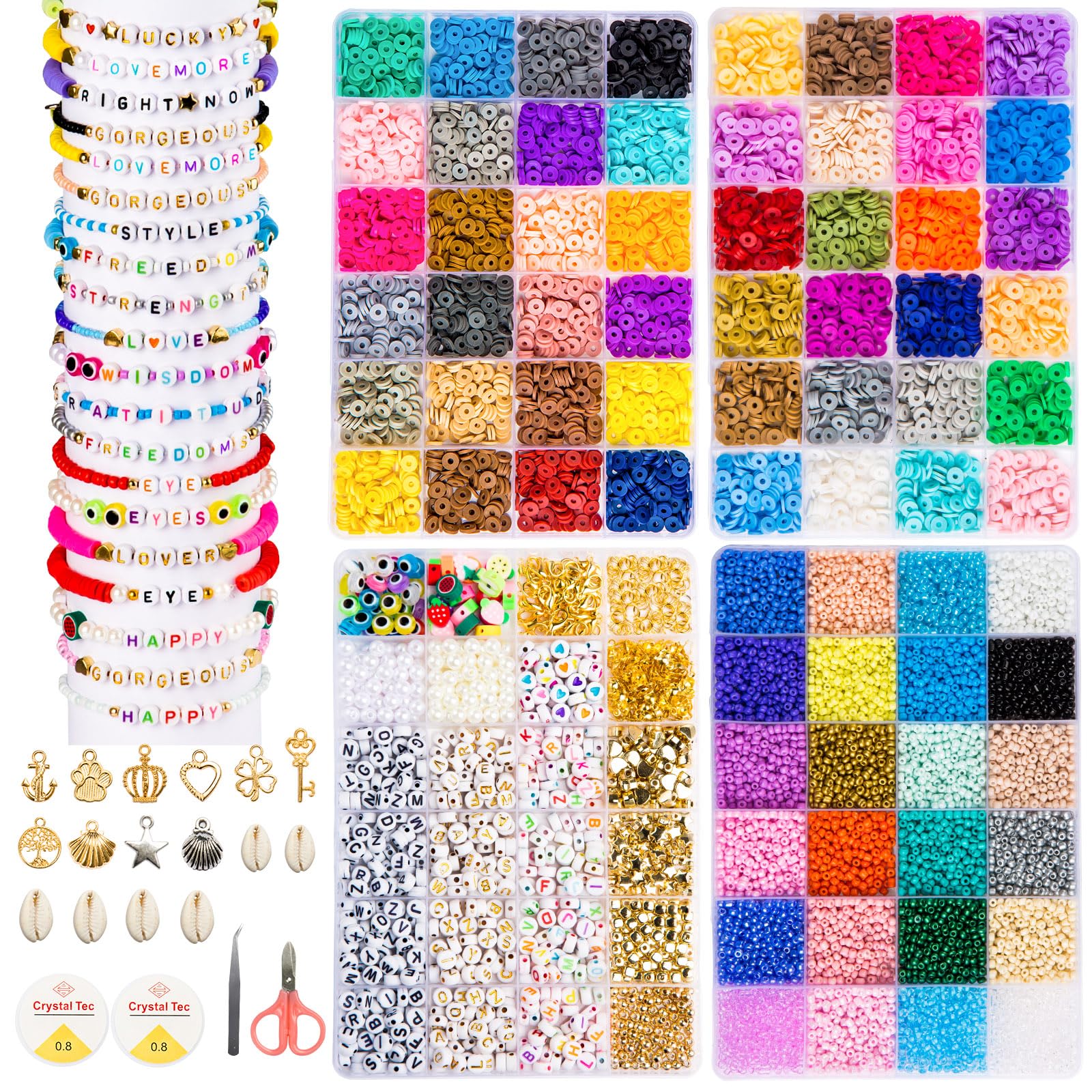 Photo 1 of Goldwise Friendship Bracelet Kit 4 Boxes-13078 Pcs 72 Colors Bracelet Making Kits with Clay, Glass Seed and 3 Styles Letter Beads with Charms for DIY Craft Gift