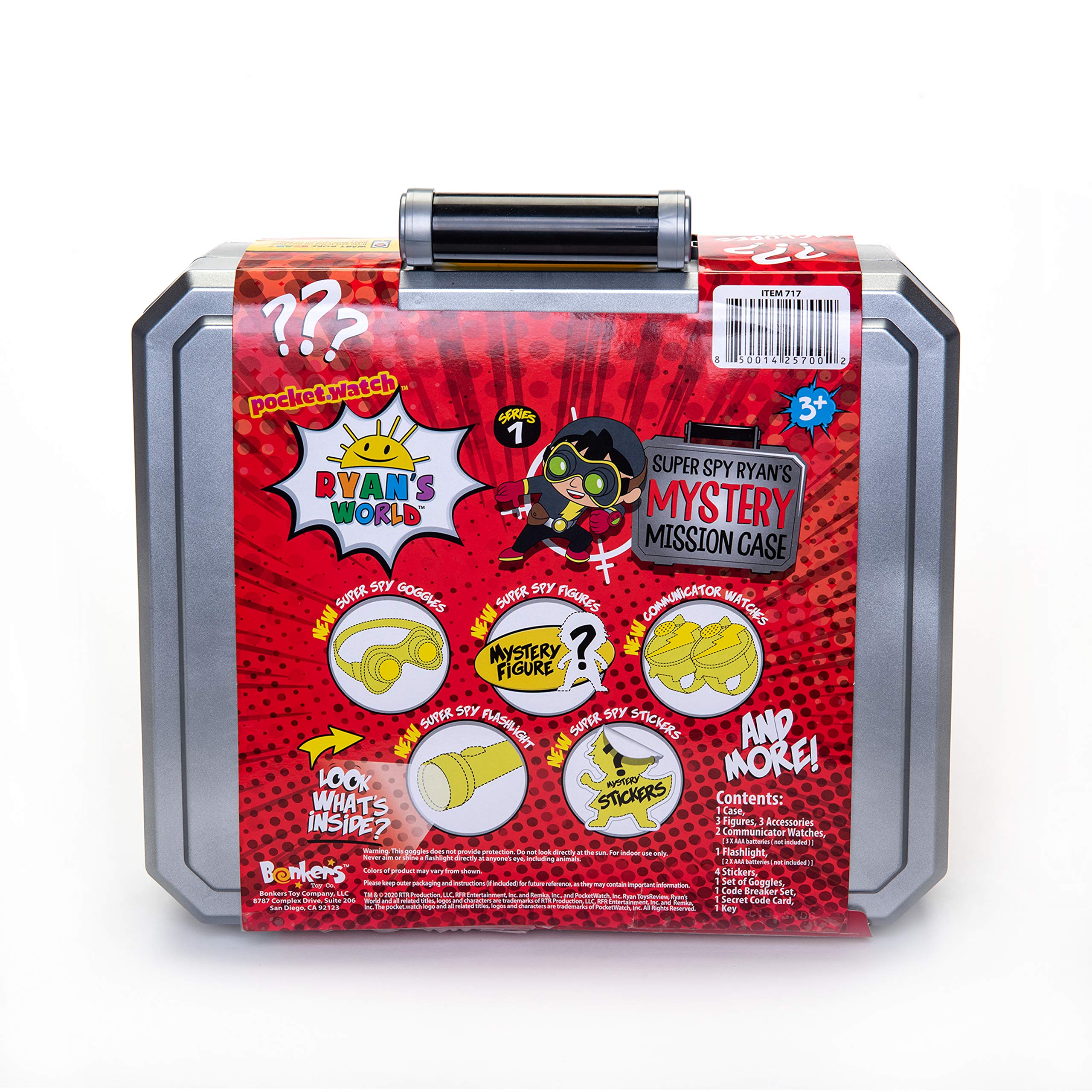 RYAN'S WORLD Secret Agent Mystery Mission Case, 3 Exclusive Spy Figures, 2 Wrist Communicators, Flashlight, Goggles, Code Breaker Spinner, Stickers, Accessories, UNbox