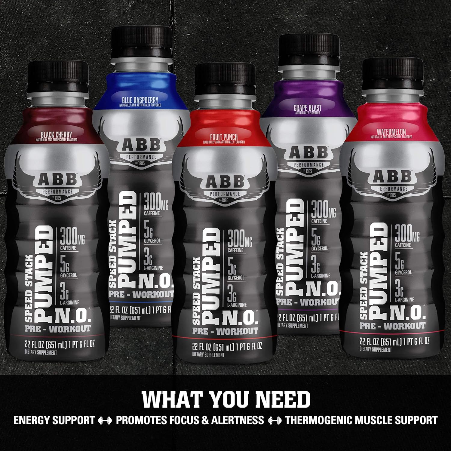 American Body Building (ABB) Speed Stack Pumped N.O, Pre-Workout Energy Shake, High Caffeine and Performance with Zero Sugar, Blue Raspberry Flavored, Ready to Drink 22 oz Bottles, 12 Count: Health & Personal Care