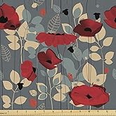 Ambesonne Poppy Flower Water Resistant Fabric by The Yard, Abstraction of a Growing Floral Garden Leaves Botanical Modern Nature, Decorative Fabric for DIY Upholstery and Home Accents, 10 Yards, Beige