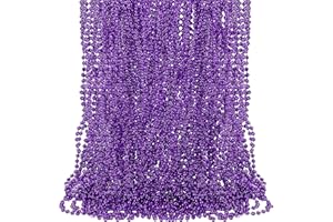 Tigeen 100 Pcs Mardi Gras Beads Necklaces Bulk 30'' Metallic Beaded Necklace for Carnival Halloween Parade School Spirit Wear