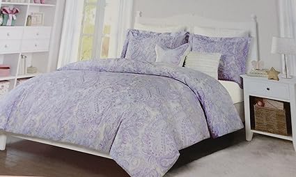 Nicole Miller 5 Piece Comforter Set Purple Silver And White