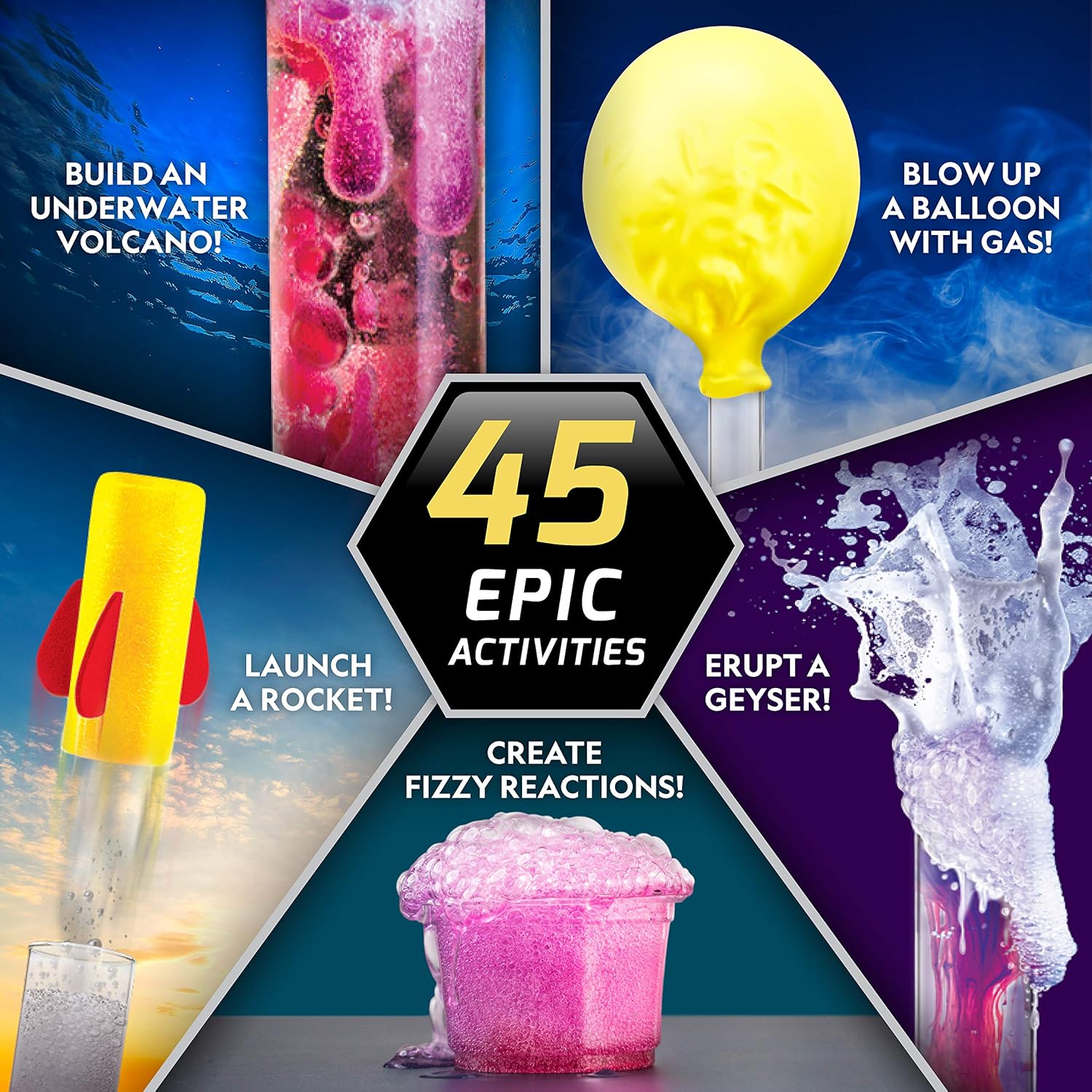 NATIONAL GEOGRAPHIC Stunning Chemistry Set - Mega Science Kit with Over 15 Easy Experiments, Make a Volcano, Launch a Rocket, Create Fizzy Reactions, & More, STEM Toy, an  Exclusive Science Kit: Toys & Games
