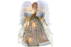 Cyraft Moving Angel Tree Topper with Lights, 30 cm Gold, Separately Controlled Flapping Wings and Bright LEDs, 6 On / 18 Off 