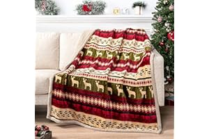 PAVILIA Premium Christmas Blanket Sherpa Fleece Throw| Plush Christmas Decoration, Reindeer, Cozy Reversible Winter Holiday Cabin Blanket for Sofa Couch 50x60