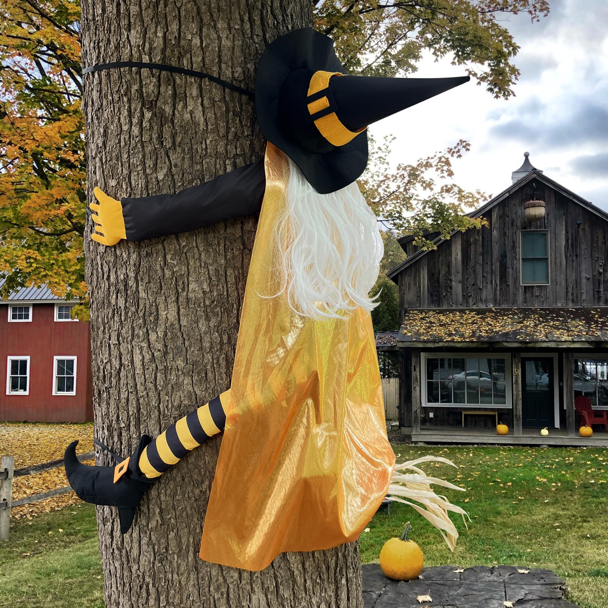 Giiffu 53" Crashing Witch into Tree Halloween Decorations Outdoor -Flying Witch Hitting Tree for Yard, Garden, Porch, Door, Fence, Haunted House Prop