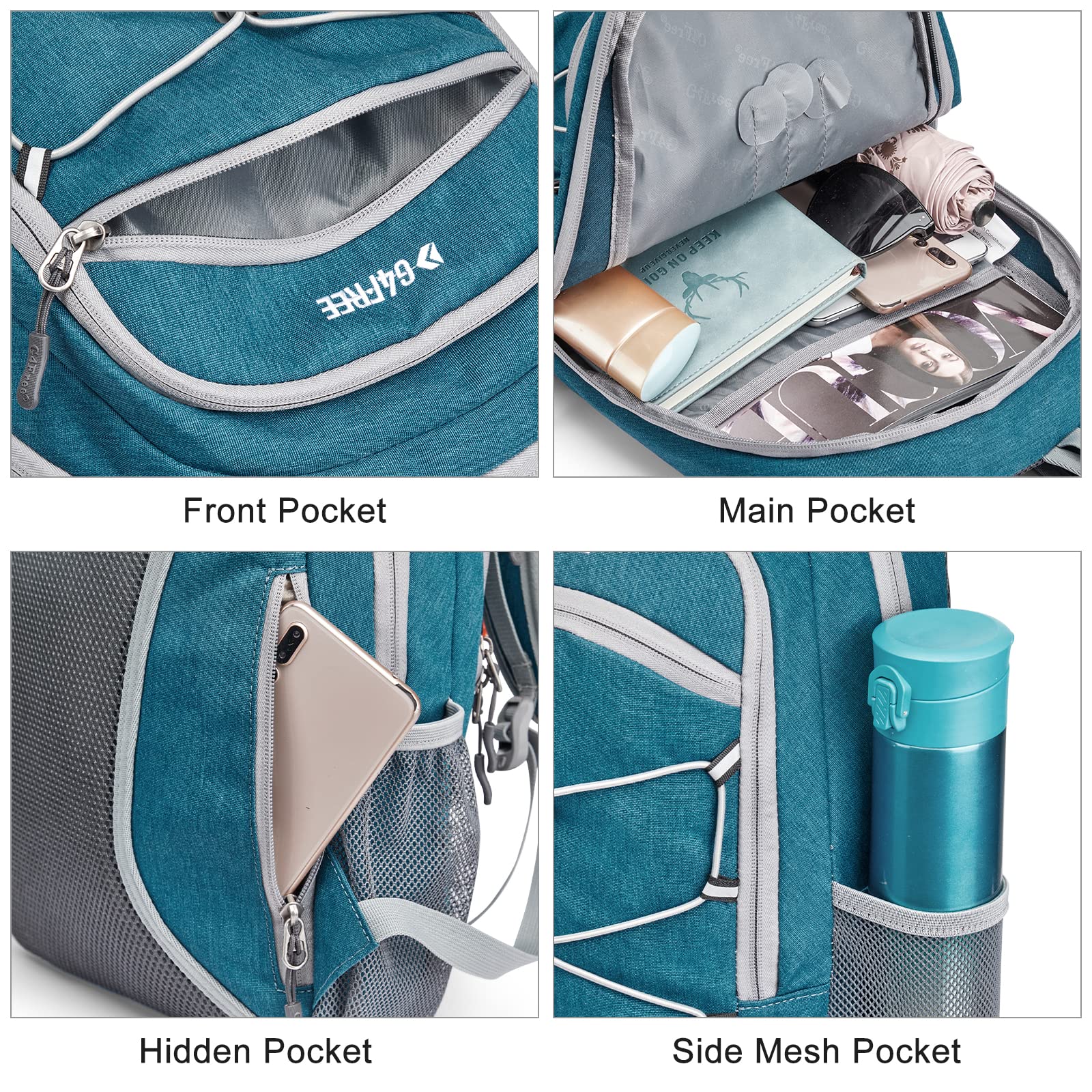 G4Free 12L Small Hiking Backpack RFID Mini Rucksack Compact Multipurpose Daypacks for Men Women Camping Walking Daytrip Travel