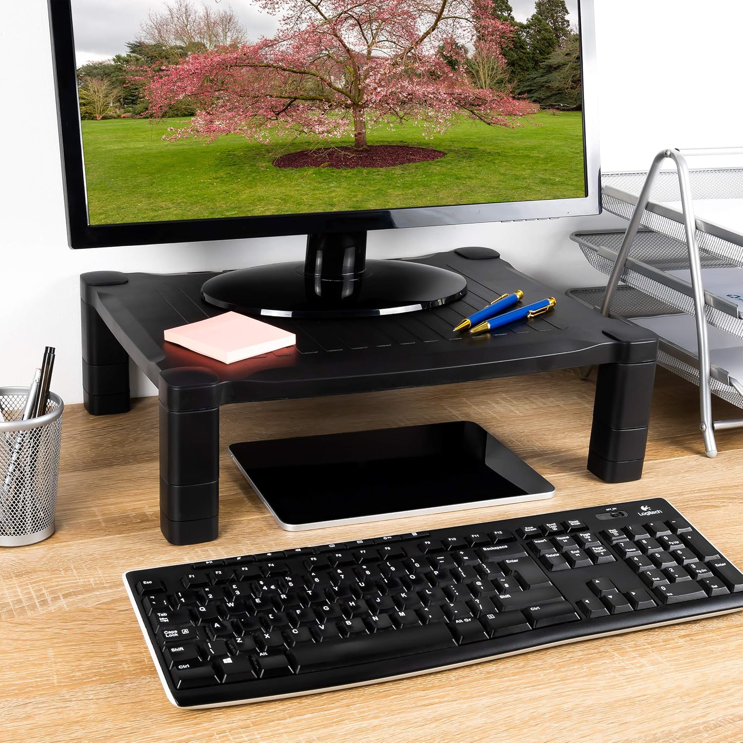 Computer Stand Desk Riser PC Monitor Stand Screen Riser Adjustable Height Raiser Accessories for Laptop Display Desktop Printer Small TV Projector iMac Ergonomic Cable Management Black - Image 3
